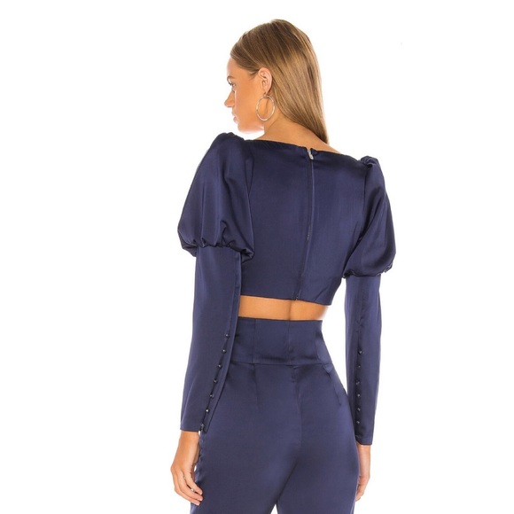 NEW NBD REVOLVE BLUE SATIN LONG SLEEVE CROP TOP - Picture 6 of 8